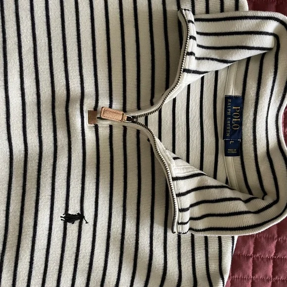 Polo by Ralph Lauren Men's Zip-Up Sweater - Cream and Black Stripes - Picture 3 of 7